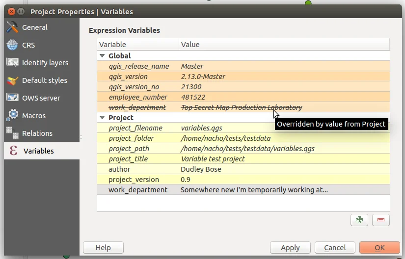 Overridden variables