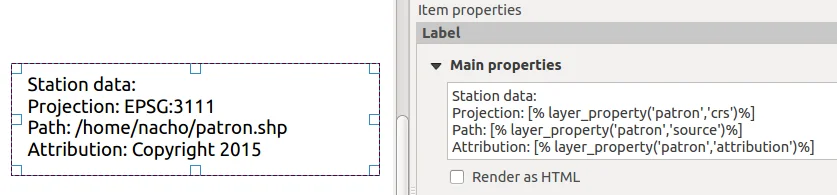 Inserting dynamic layer properties into a composer label
